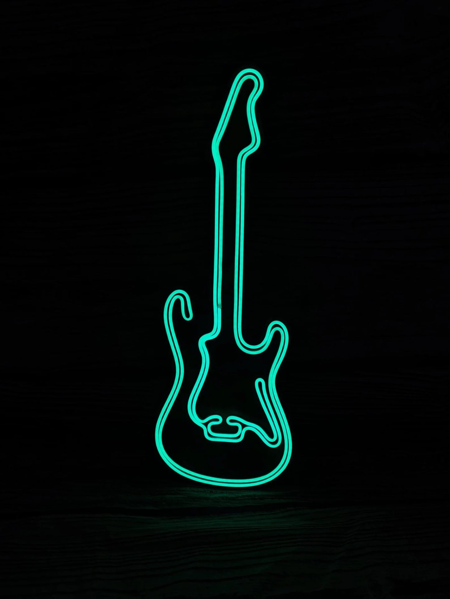 Electric Guitar LED Neon Sign – Handcrafted Wood Backing Wall Art