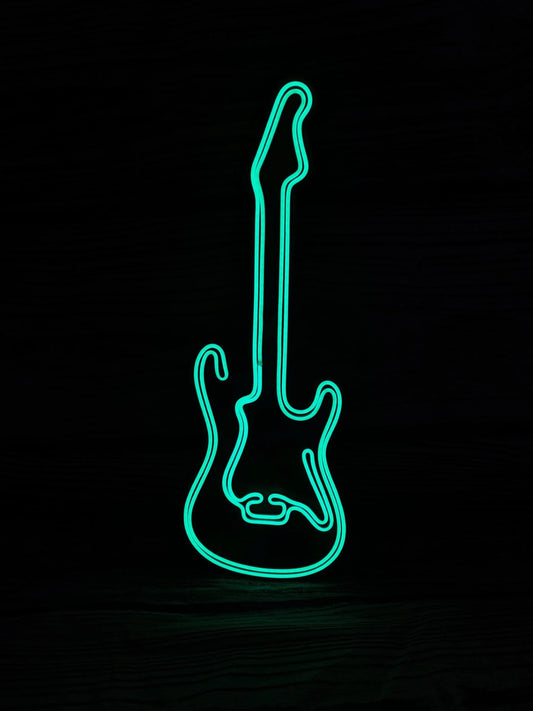 Electric Guitar LED Neon Sign – Handcrafted Wood Backing Wall Art