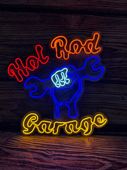 Hot Rod Garage LED Neon Sign – Man Cave Wall Art