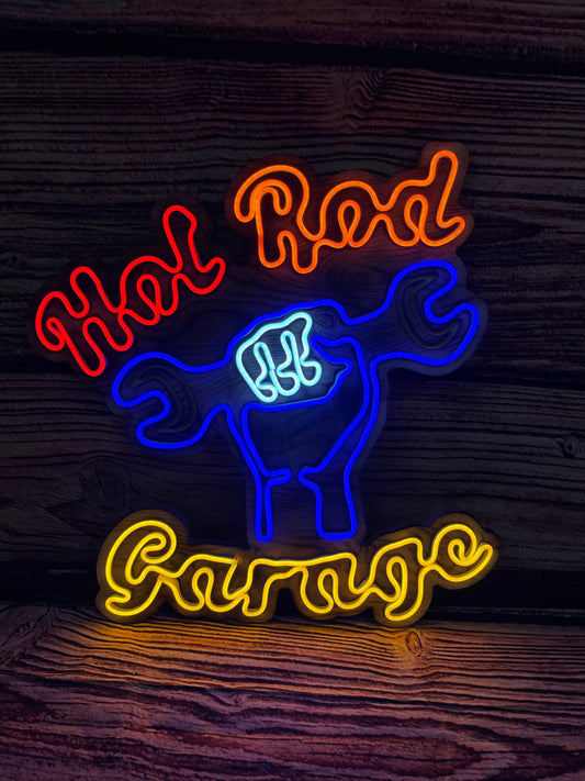 Hot Rod Garage LED Neon Sign – Man Cave Wall Art