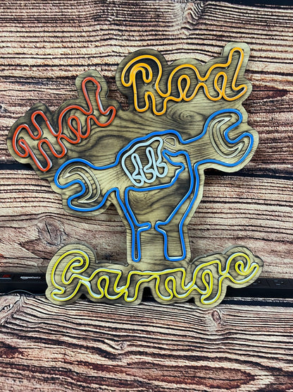 Hot Rod Garage LED Neon Sign – Man Cave Wall Art