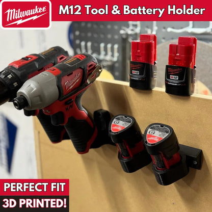 Milwaukee M12 Tool and Battery Mount - 3D Printed Wall Organizer