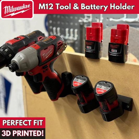 Milwaukee M12 Tool and Battery Mount - 3D Printed Wall Organizer