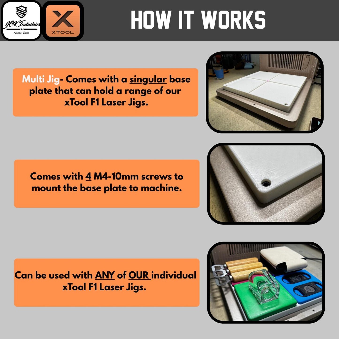 xTool F2 Ultra Multi Jig - Base Plate – 3D Printed Universal Laser Engraving Fixture