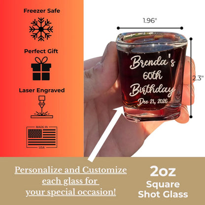 Custom Laser Engraved 2 oz Square Shot Glasses (Single or Bulk)