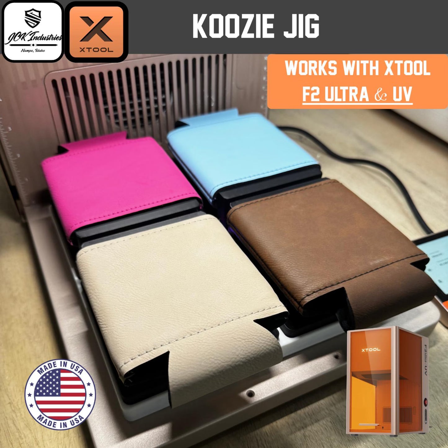 xTool F2 Ultra / F2 Ultra UV Leather Koozie Laser Engraving Jig System (Holds 4)